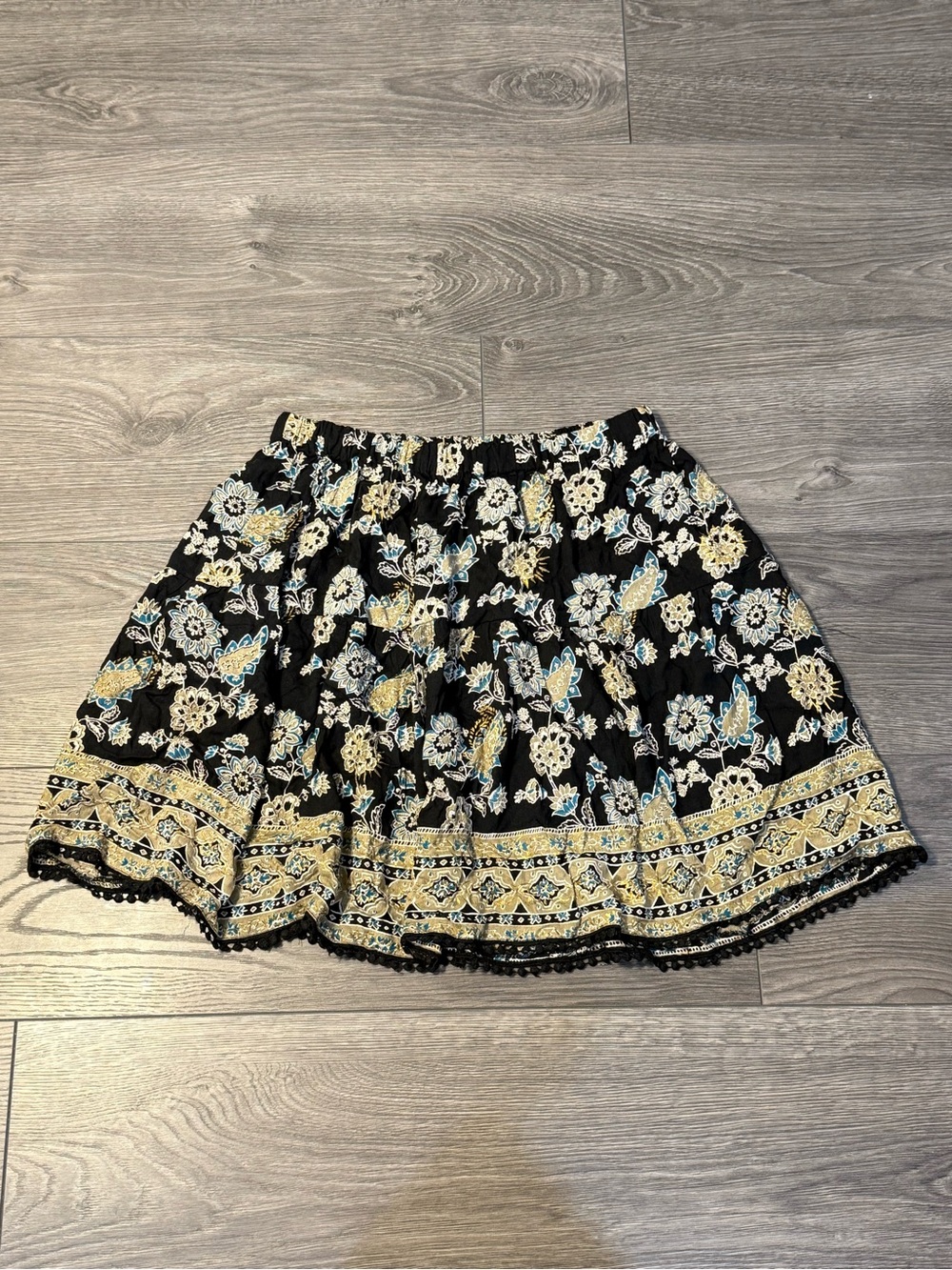 Black Floral Embroidered A-Line Skirt boho style